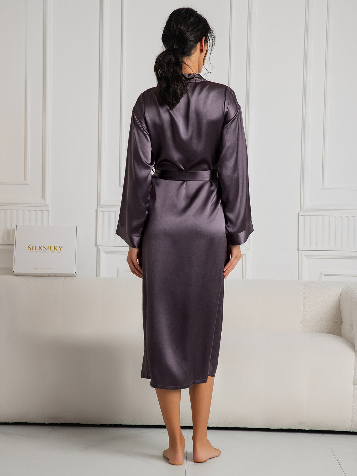 [Lila Grå] SilkSilky-SE Rent Silke Womens Robe 002