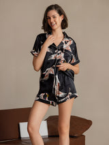 [Svart] SilkSilky-SE Short Sleeve Lapel Collar Dam Pyjama 004