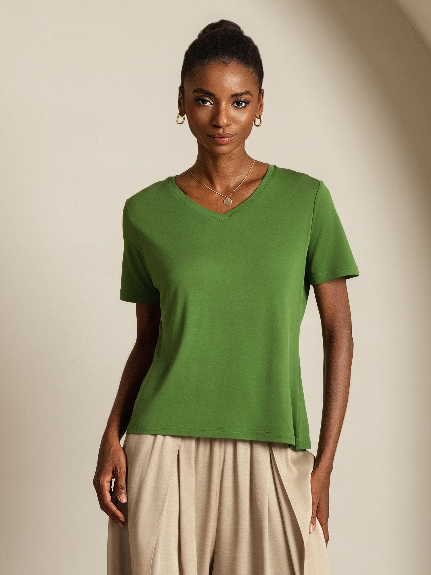 [Grön] SilkSilky-SE Rent Silke Womens T-Shirt 008