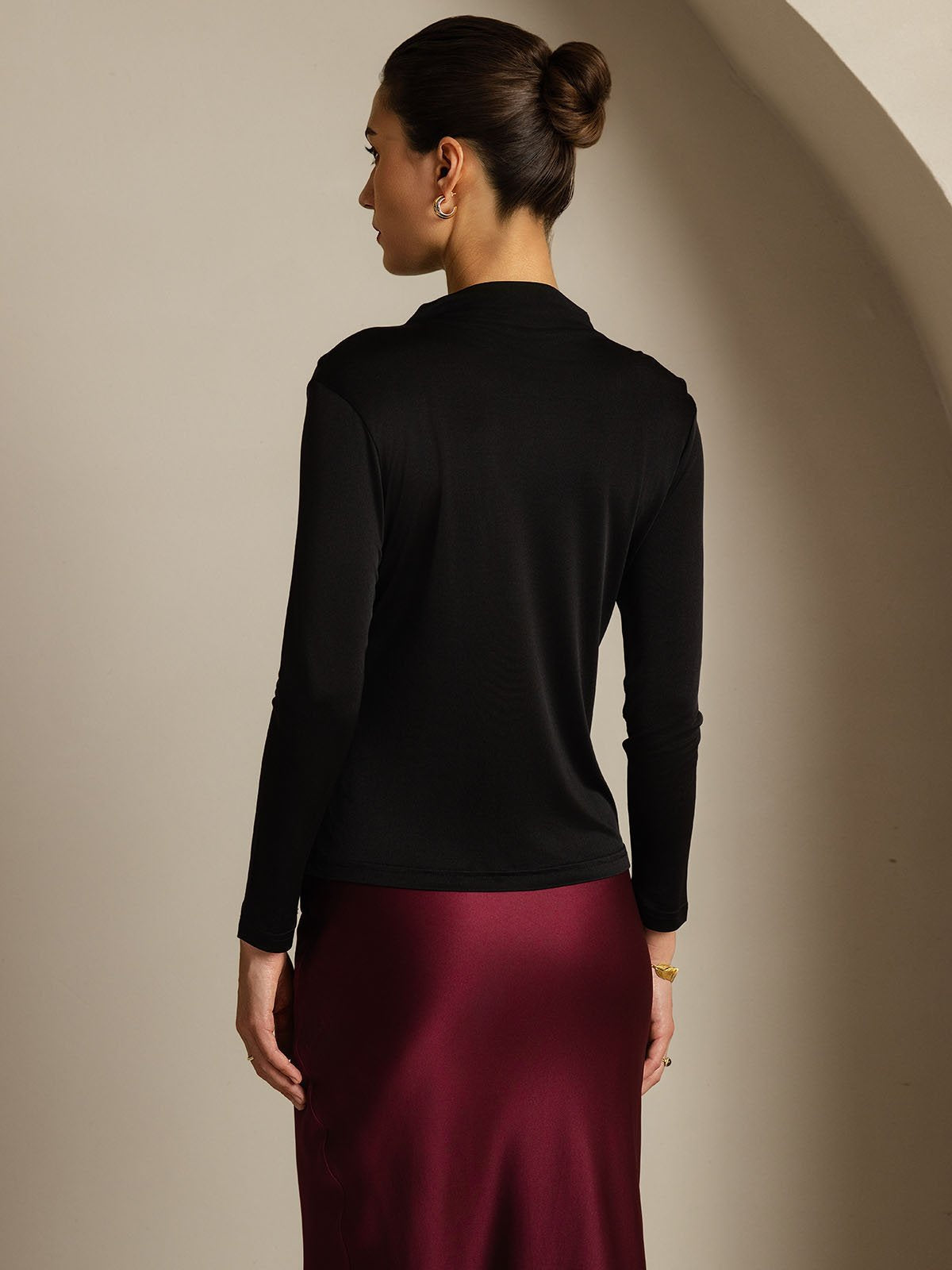 [Svart] SilkSilky-SE Rent Silke Womens T-Shirt 002