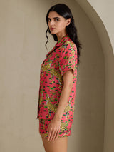 [Korallfärgad Serval] SilkSilky-SE Short Sleeve Notch Collar Dam Pyjama 004