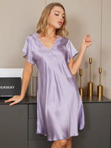 [Lila] SilkSilky-SE Short Sleeve V Neck Nattlinne 004