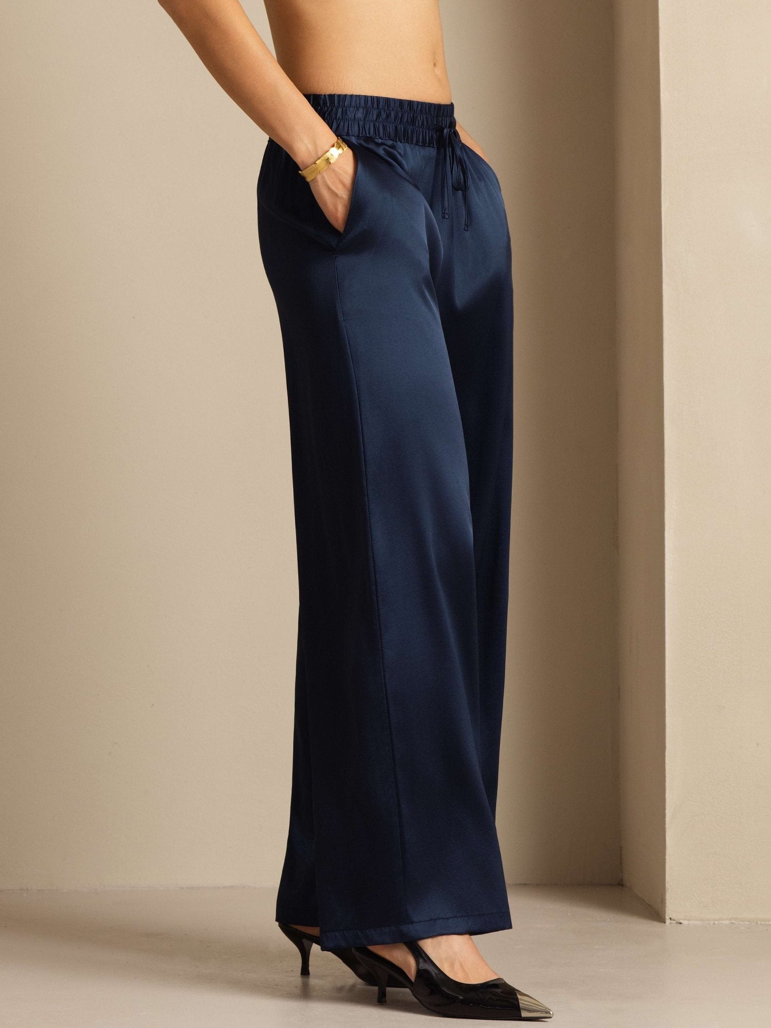 [Mörkblå] SilkSilky-SE 19Momme Womens Pants 005