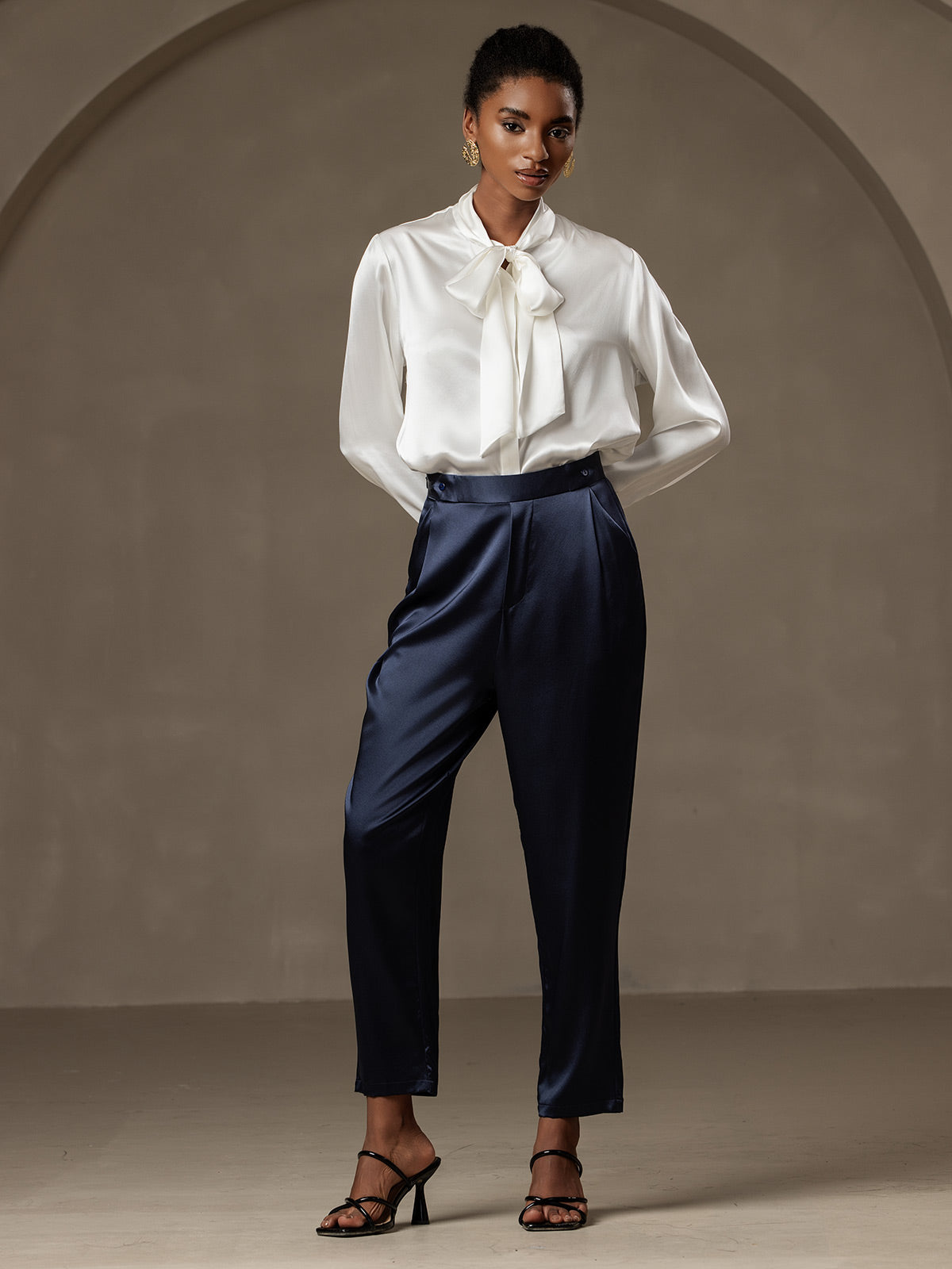 [Mörkblå] SilkSilky-SE 19Momme Silke Womens Pants 006