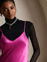 [Rosröd] SilkSilky-SE Spaghetti Strap V Neck Klänning 003