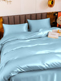 SilkSilky SE 19Momme Rent Silke Bedding Set Ljusblå 003