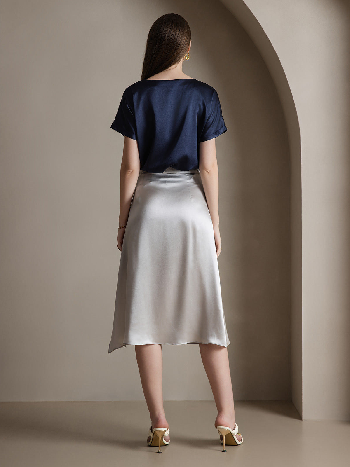 [Ljusgrå] SilkSilky-SE 19Momme Silke Skirt 003