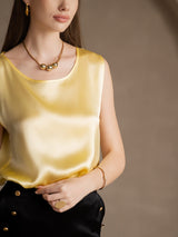 [Ljusgul] SilkSilky-SE Sleeveless Round Neck Cami Toppar 003