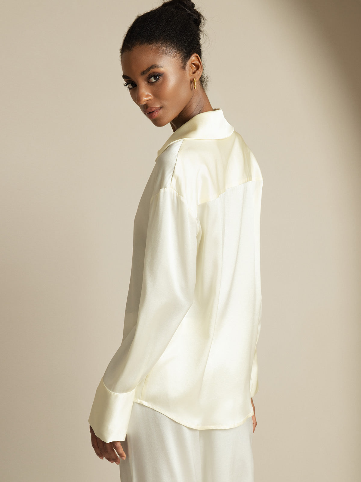 [Elfenben] SilkSilky-SE 19Momme Silke Womens Shirt 002