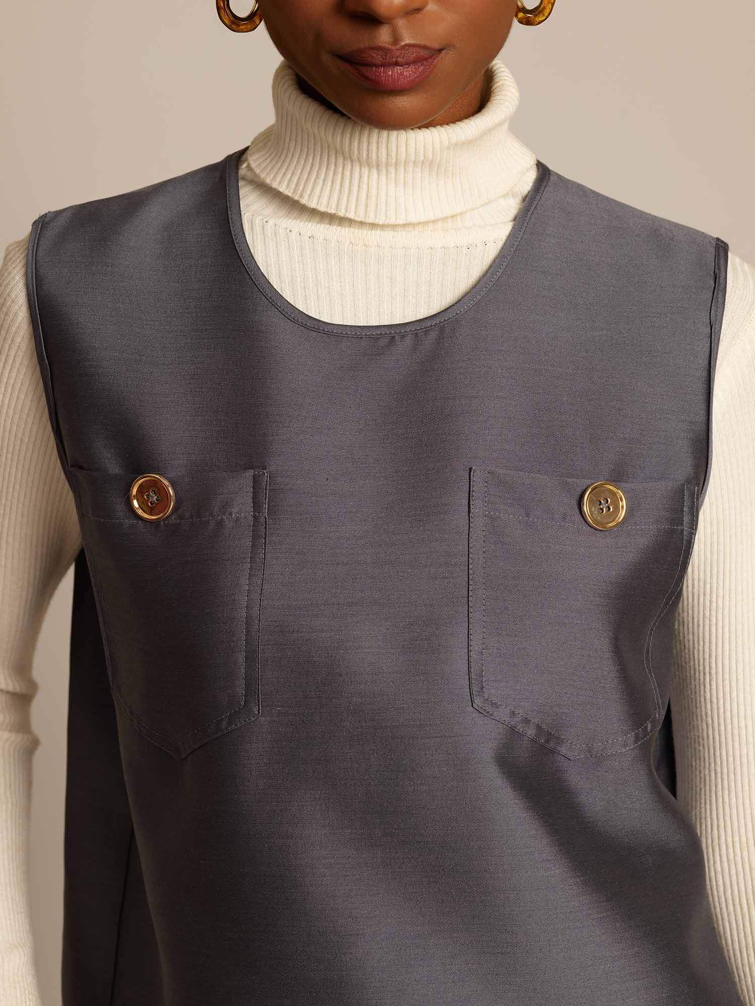 [Grå] SilkSilky-SE 32Momme Silk-Wool Blend Womens Vest 003,