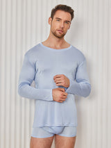 [Ljusblå] SilkSilky-SE Long Sleeve Round Neck Herr T-Shirt 005