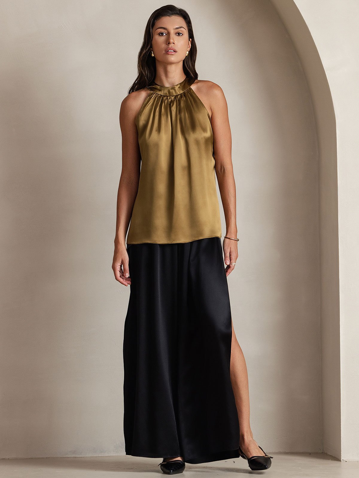 [Brun] SilkSilky-SE 19Momme Silke Womens T-Shirt 003