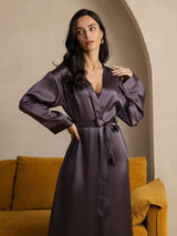[Lila Grå] SilkSilky-SE Long Sleeve Dam Morgonrock 006