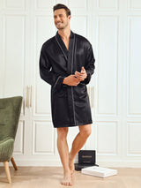 [Svart] SilkSilky-SE Rent Silke 3/4 Ärm Mens Robe 006