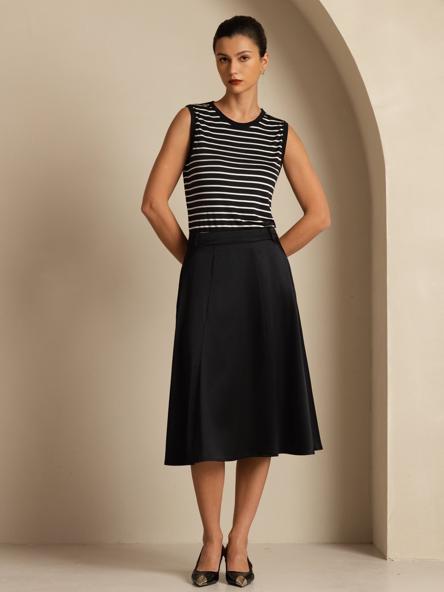 [Svart] SilkSilky-SE 19Momme Silke Skirt 003