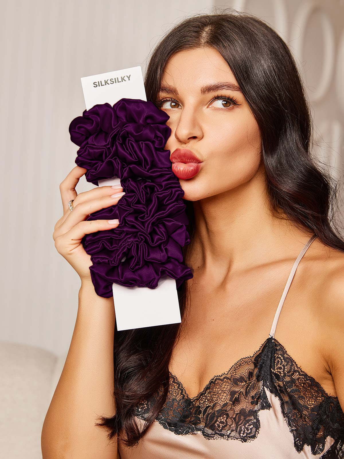 [Mörklila] SilkSilky-SE 19Momme Rent Silke Scrunchie 001