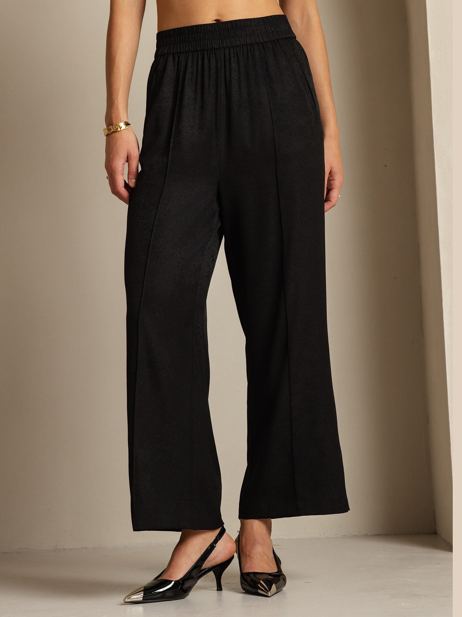 [Svart] SilkSilky-SE 22Momme Silke Womens Pants 005