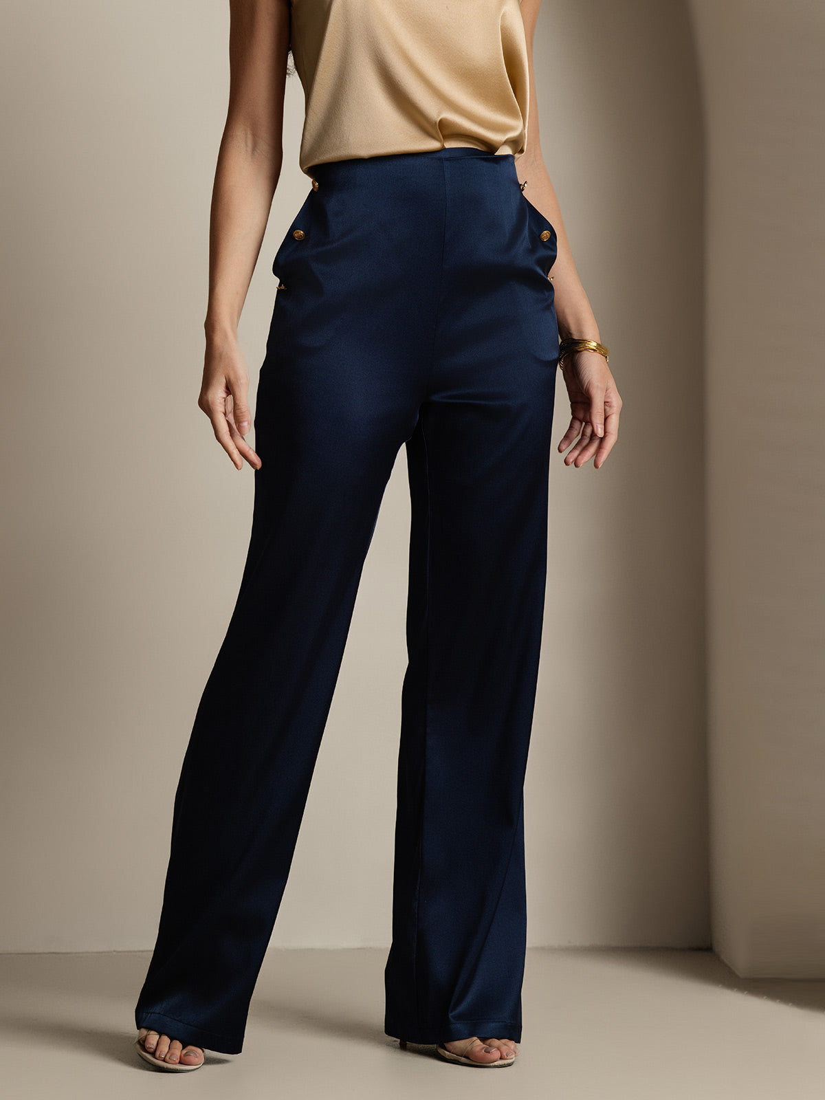 [Mörkblå] SilkSilky-SE 19Momme Silke Womens Pants 005