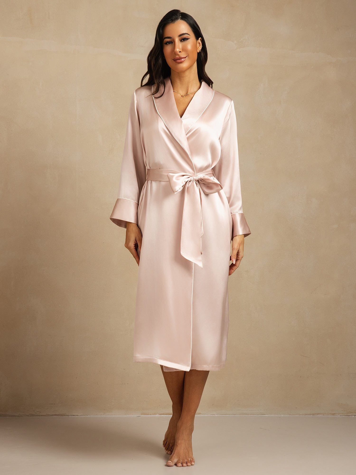 [Rosa] SilkSilky-SE Rent Silke Krage Dam Morgonrock 003