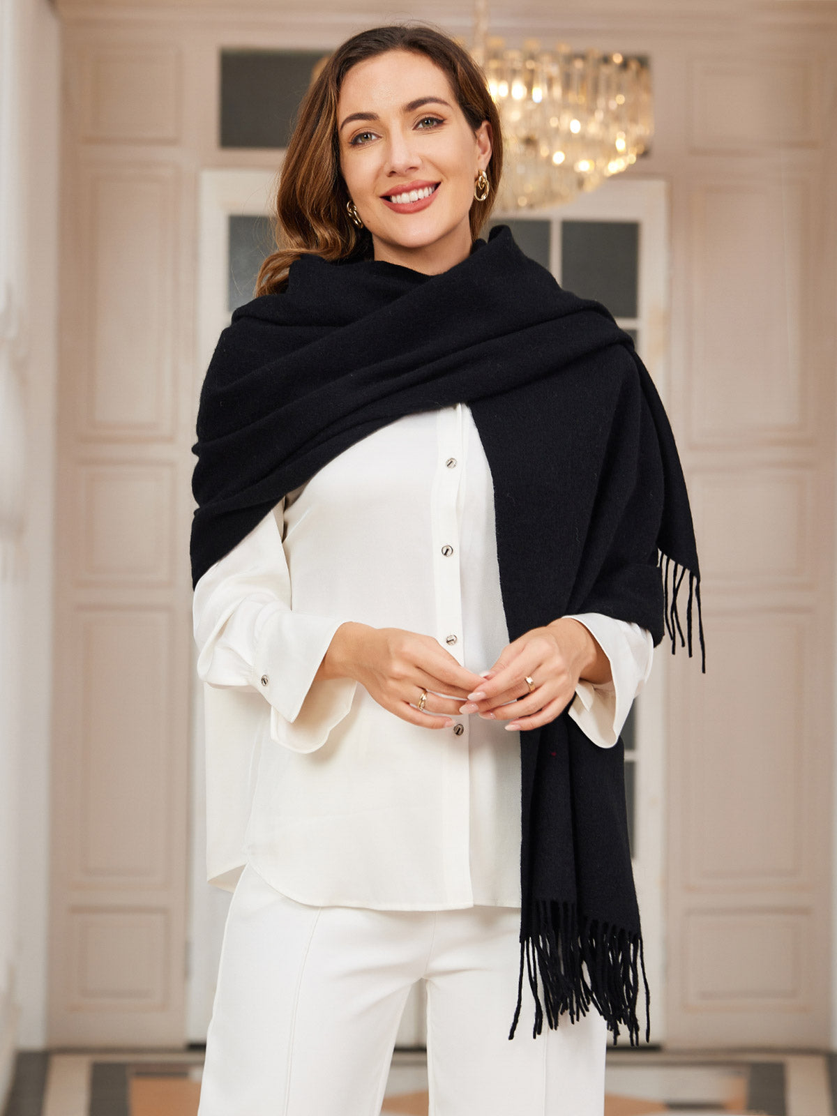 [Svart] SilkSilky-SE Ull Scarf 003