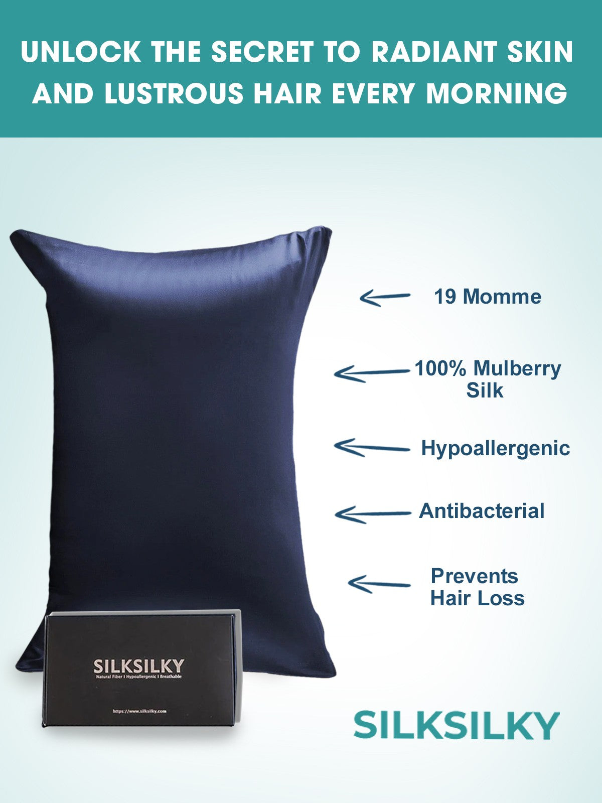 [Mörkblå] SilkSilky-SE 19Momme Rent Silke Pillowcase 002