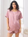 SilkSilky-SE Rent Silke Kort Ärm Womens Pajamas BlekMauve 001