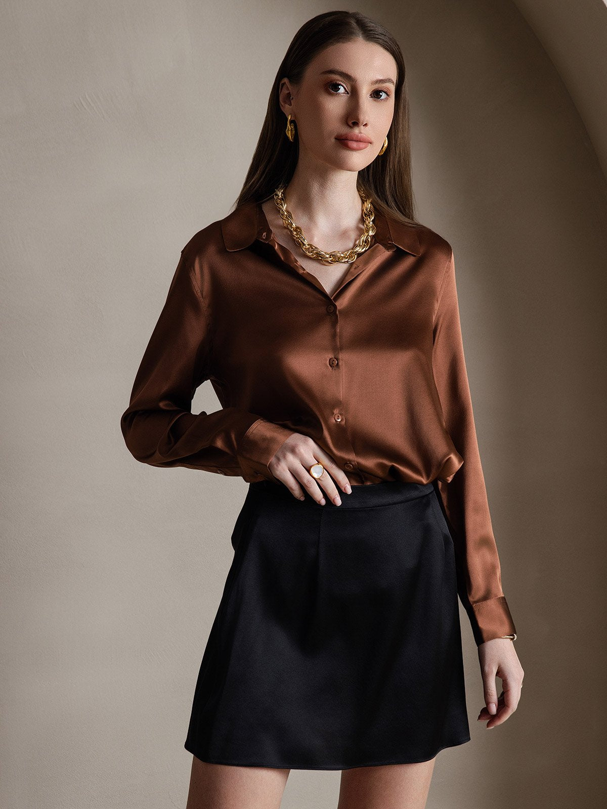 [Svart] SilkSilky-SE 19Momme Silke Skirt 007