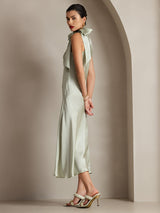 [Ljusgrön] SilkSilky-SE 19Momme Stretch Silk Charmeuse Sleeveless Halter Klänning 004