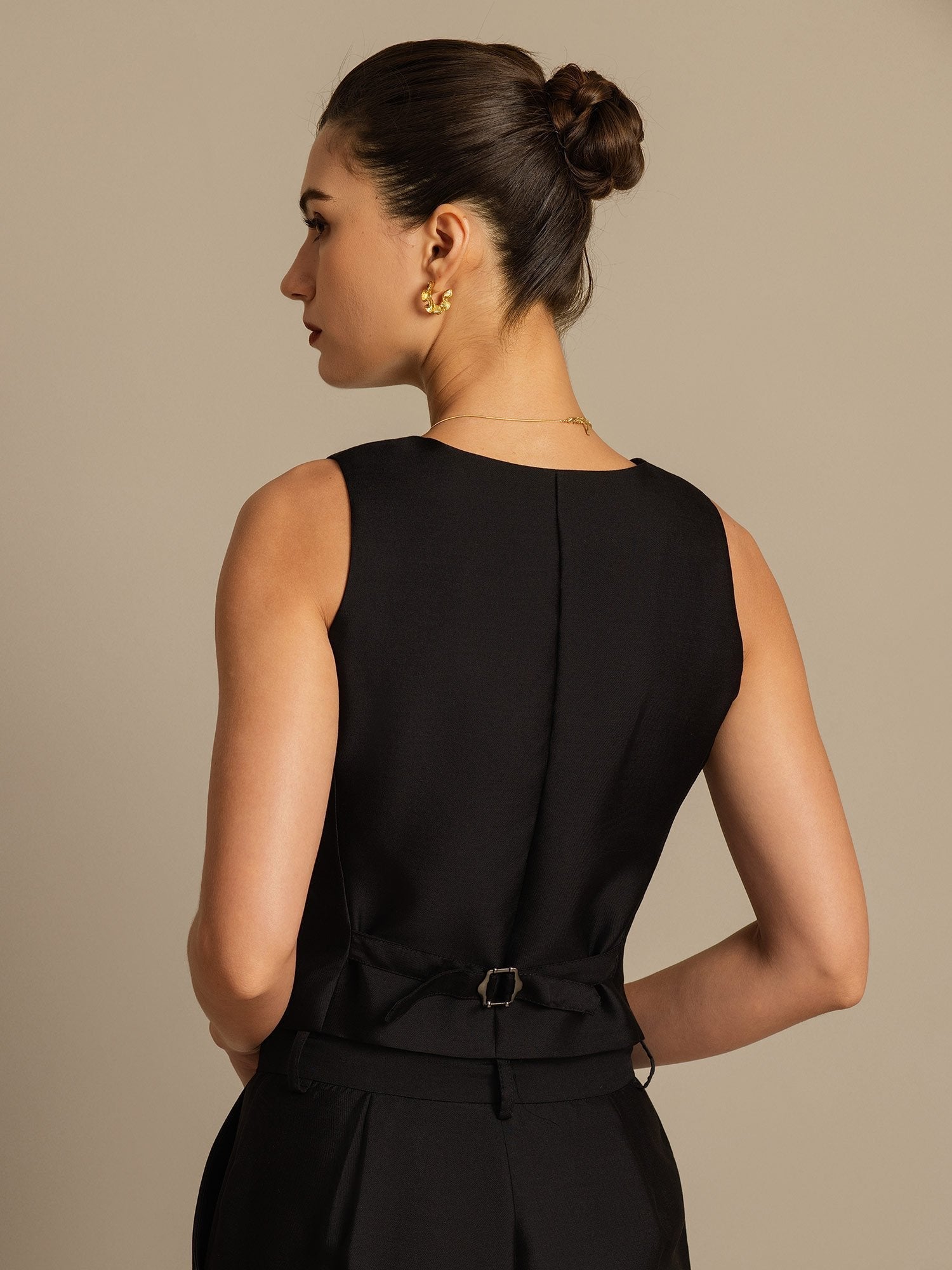 [Svart] SilkSilky-SE 32Momme Silk-Wool Blend Womens Vest 005,