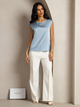 [Gråblå] SilkSilky-SE Cap Sleeve Round Neck Dam T-Shirt 003