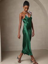 [Grön] SilkSilky-SE Spaghetti Strap V Neck Klänning 006