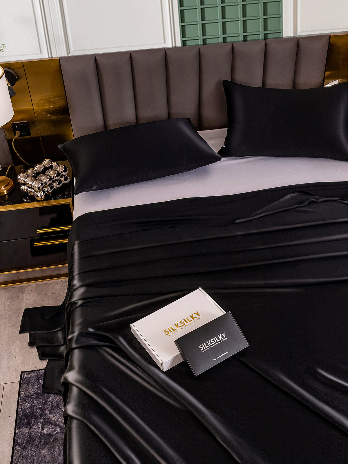 [Svart] SilkSilky-SE 25Momme Rent Silke Bedding Set 005