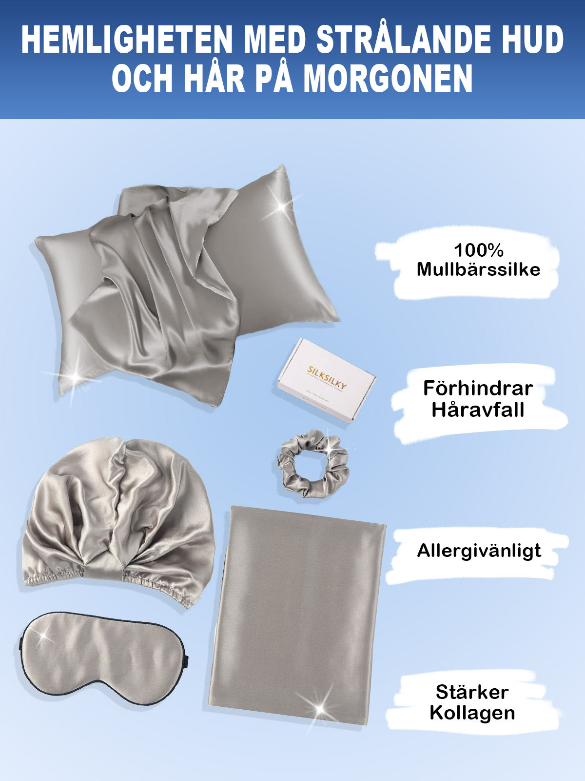 SilkSilky SE 19Momme Rent Silke Pillowcase Set Grå 002