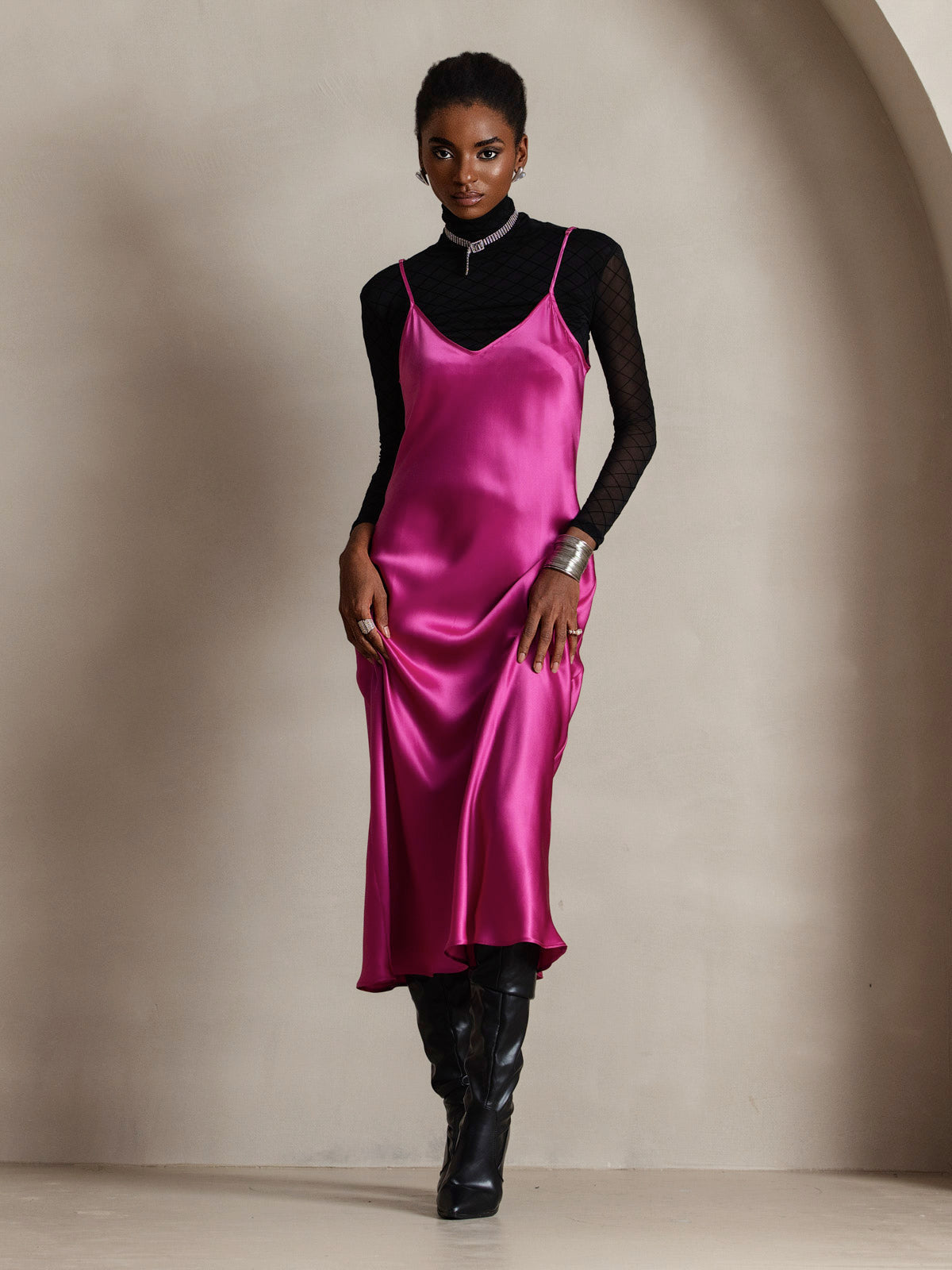 [Rosröd] SilkSilky-SE Rent Silke Dress 006