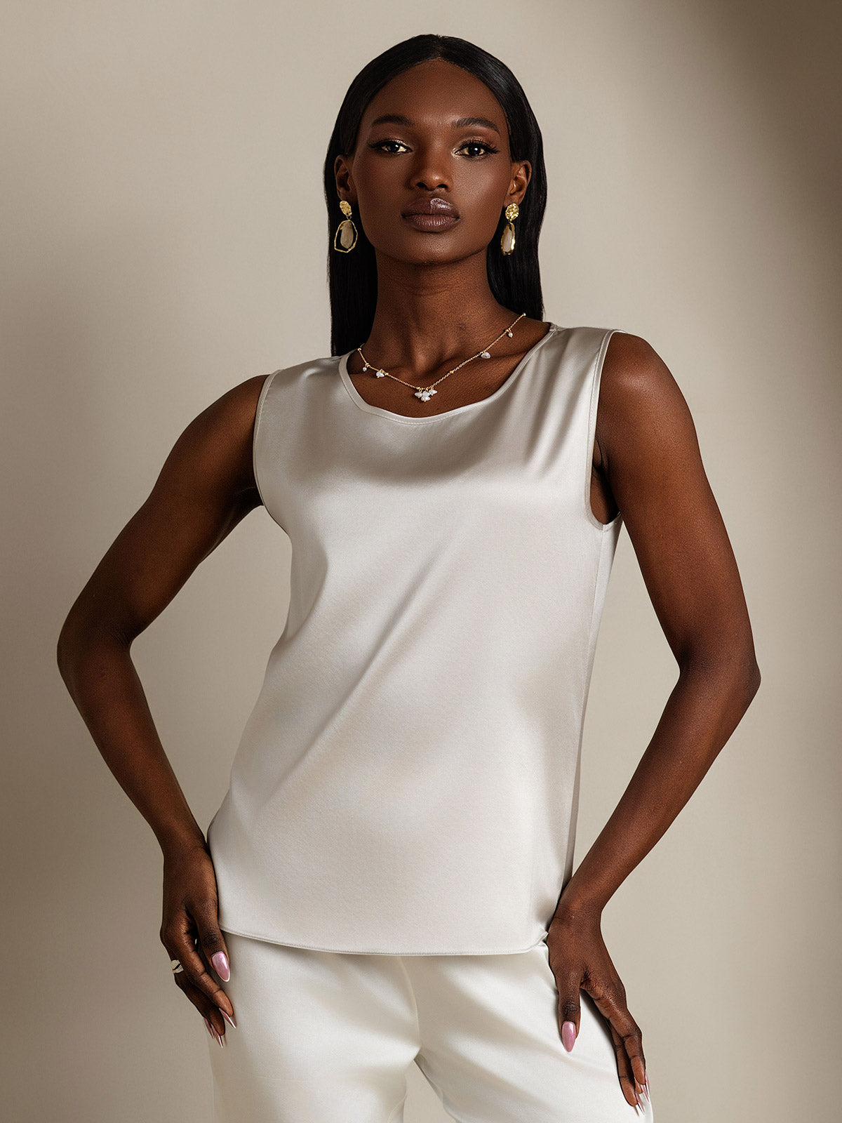 [Ljusgrå] SilkSilky-SE 19Momme Silke Camisoles 001,