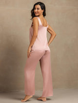 [Persikohud] SilkSilky-SE 19Momme Ärmlös Djup Rund Halsringning Dam Pyjama 002