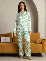 [Grön Blommor] SilkSilky-SE Rent Silke Womens Pajamas 002,