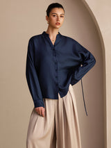 [Mörkblå] SilkSilky-SE Long Sleeve Blouse 003