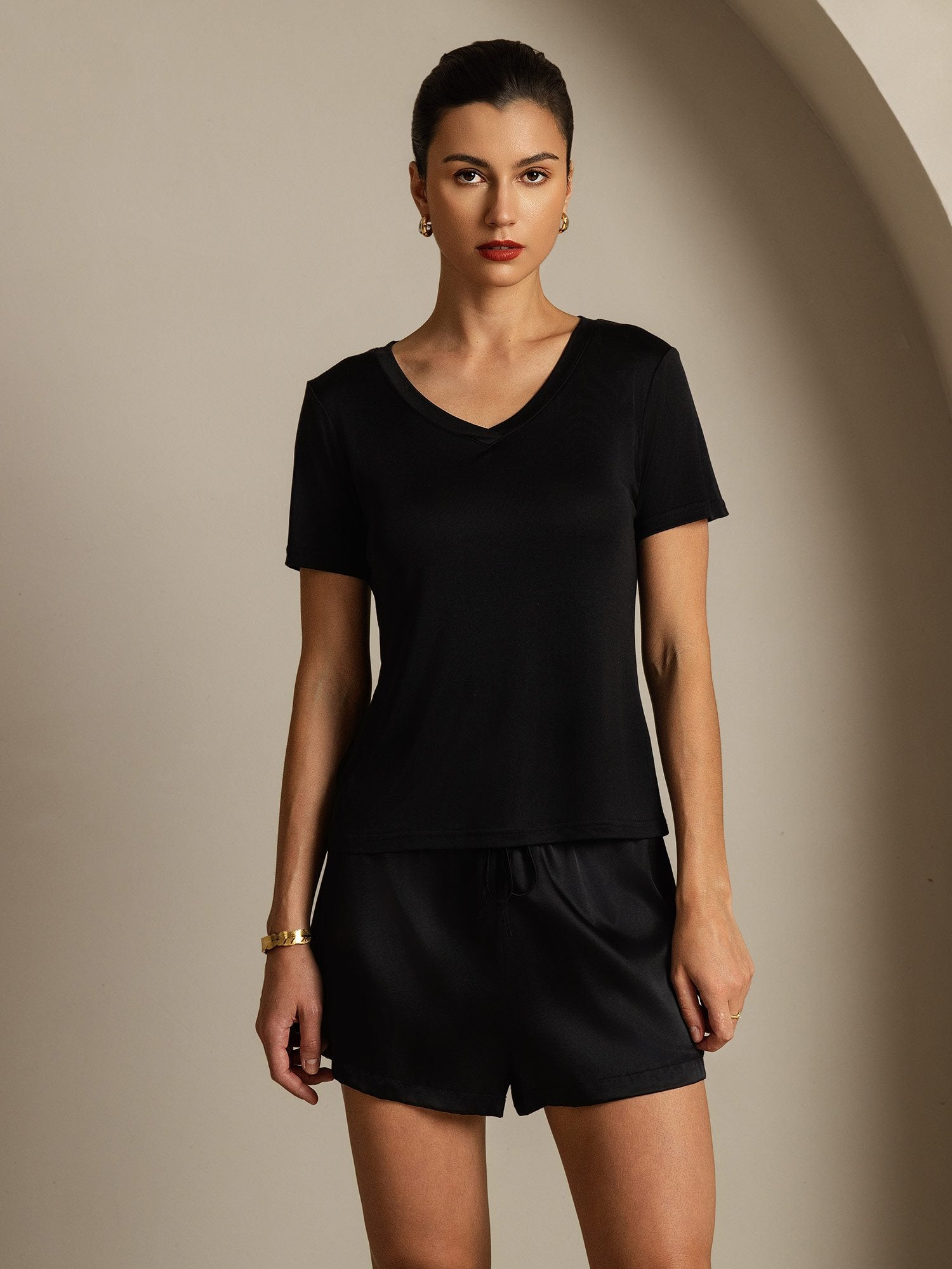 [Svart] SilkSilky-SE Rent Silke Womens T-Shirt 001