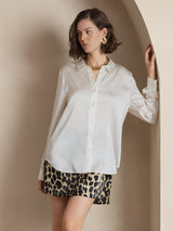 [Vit] SilkSilky-SE Long Sleeve Lapel Collar Damskjorta 003