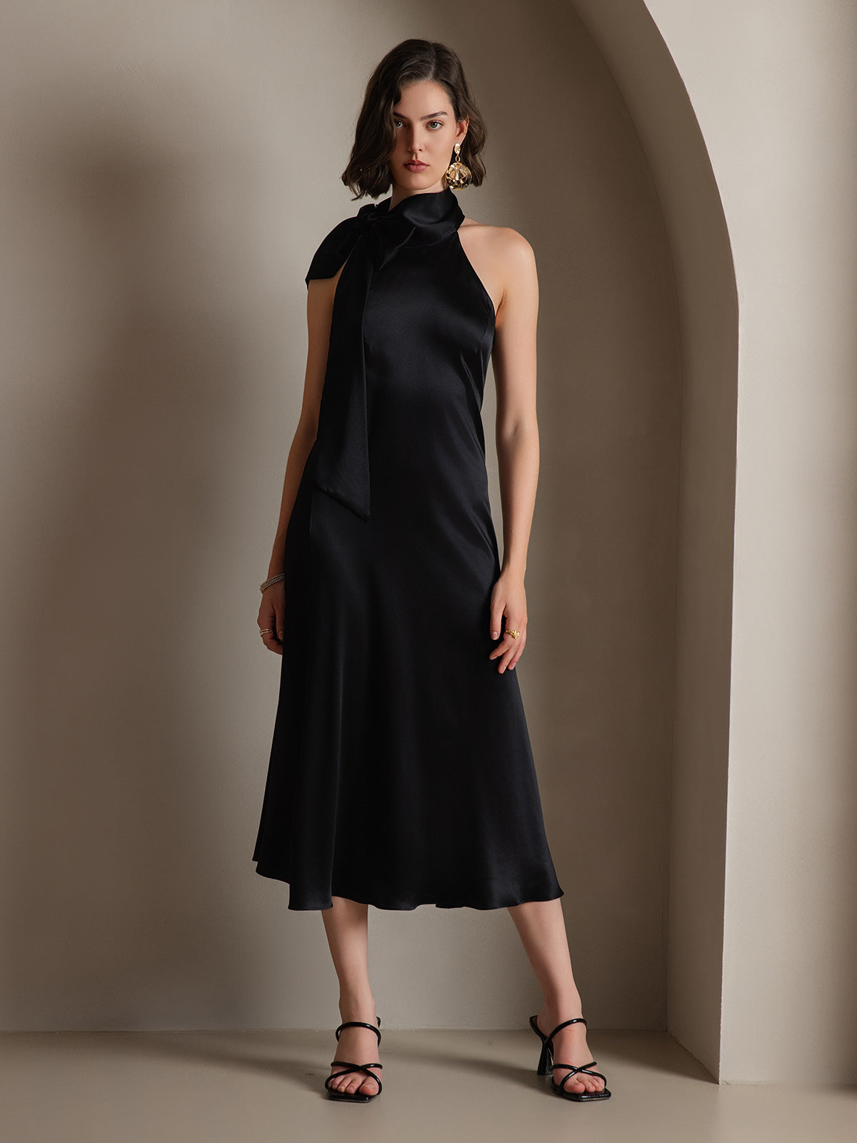 [Svart] SilkSilky-SE 19Momme Silke Dress 008