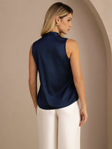 [Mörkblå] SilkSilky-SE Sleeveless Tie Neck Cami Toppar 002