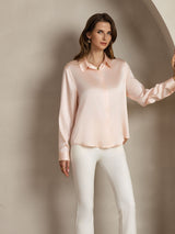 [Ljusrosa] SilkSilky-SE Long Sleeve Lapel Collar Damskjorta 007