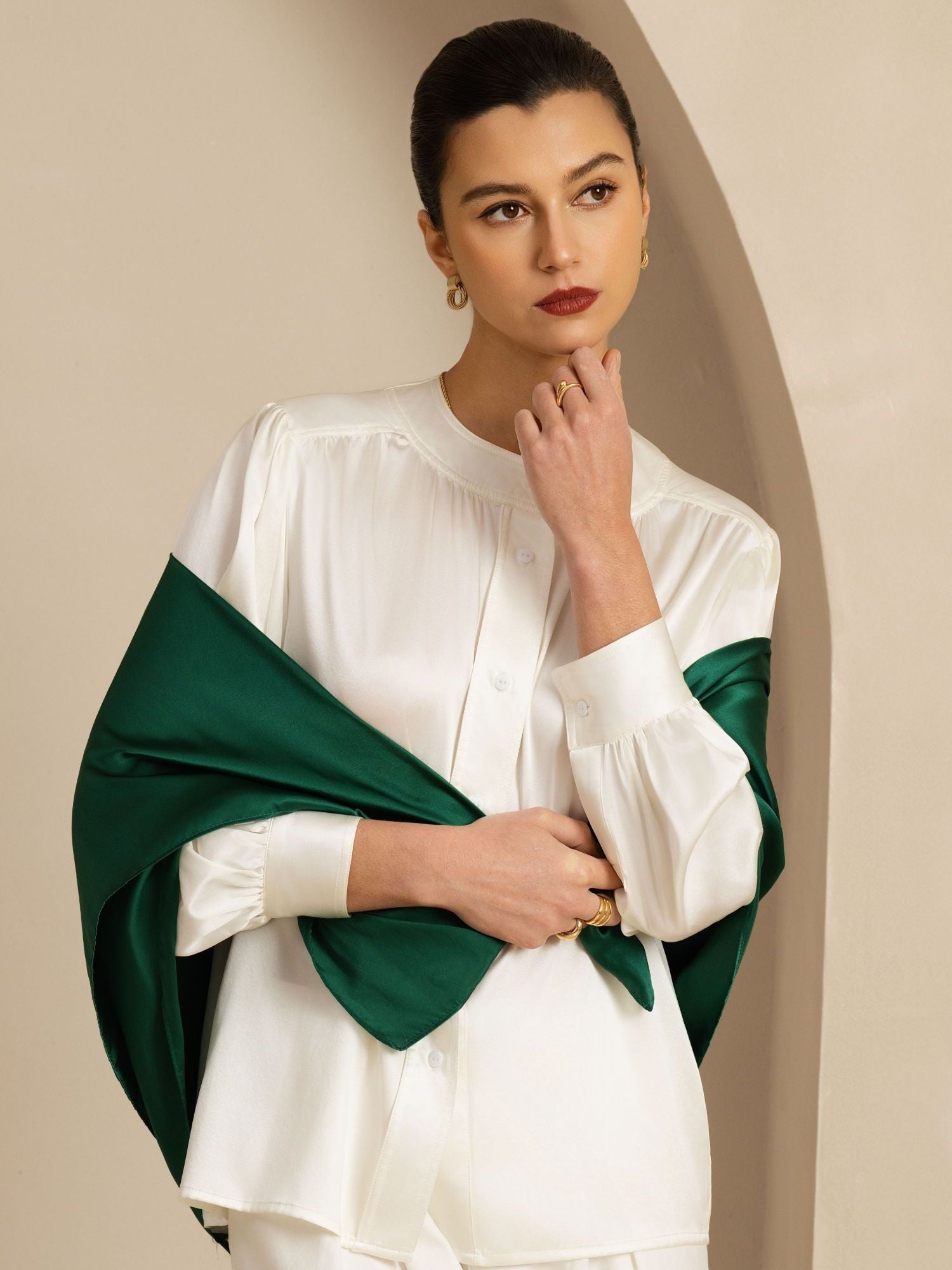 [Mörkgrön] SilkSilky-SE Pure Silk Scarf 001