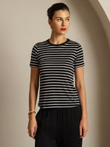 [Svart Rand] SilkSilky-SE Short Sleeve Crewkrage Dam T-Shirt 003