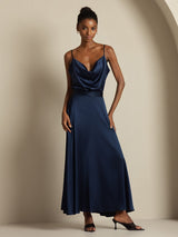 [Mörkblå] SilkSilky-SE 19Momme Spaghetti Rem Cowl Halsringning Women''s Outfit Sets 003