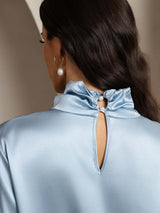 [Gråblå] SilkSilky-SE 19Momme Silke Womens Shirt 005
