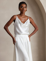 [Vit] SilkSilky-SE Spaghetti Strap Cowl Neck Cami Toppar 004