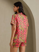 [Korallfärgad Serval] SilkSilky-SE Short Sleeve Notch Collar Dam Pyjama 002