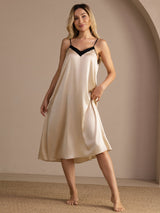[Risbeige] SilkSilky-SE Spaghetti Strap V Neck Nattlinne 004